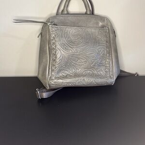 THE SAK Embossed Floral Metallic Silver Women’s Backpack/Crossbody